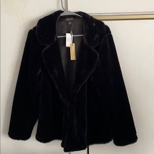 NWT Melissa Paige Faux black fur jacket size Large